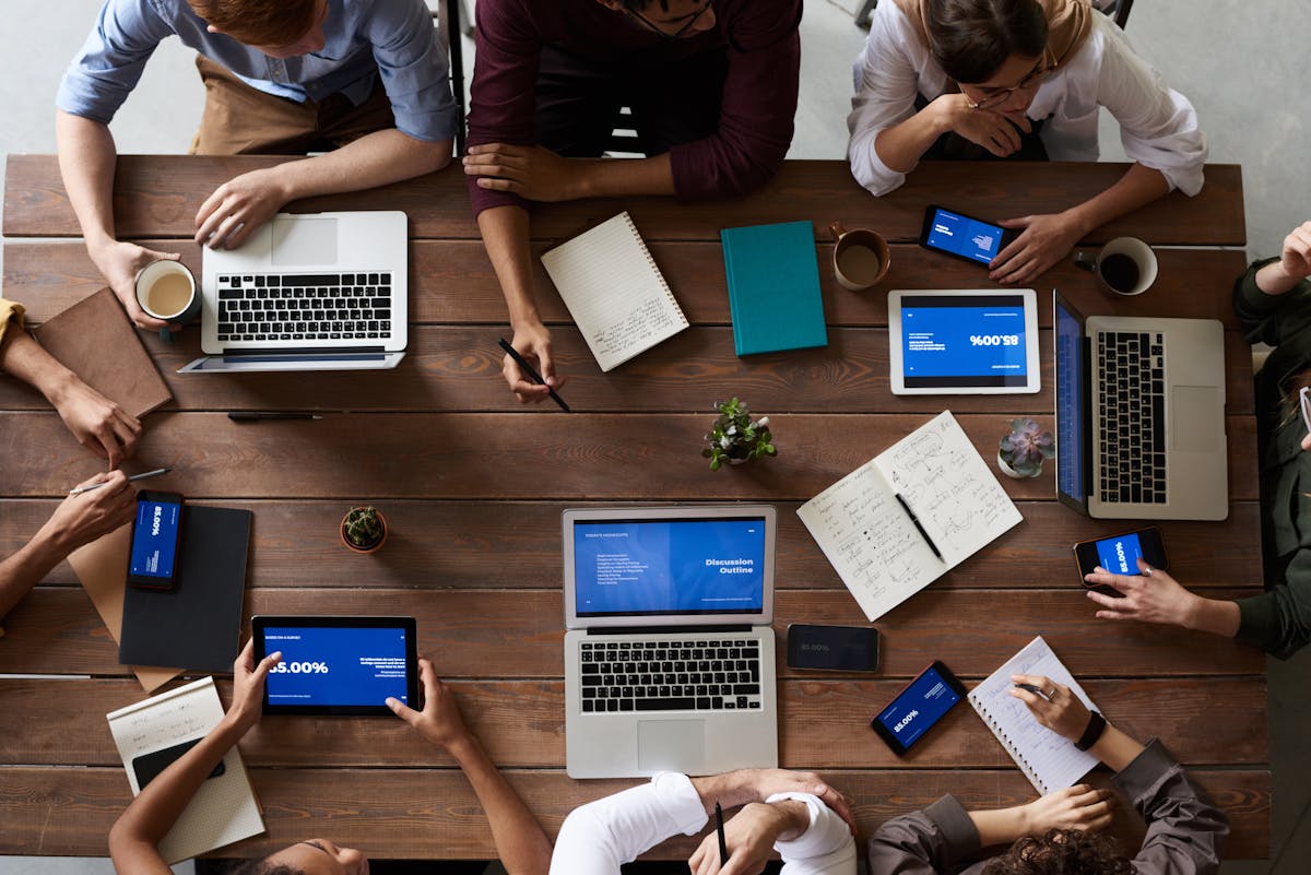 web development freelancer Business owner interviewing web design agency representatives